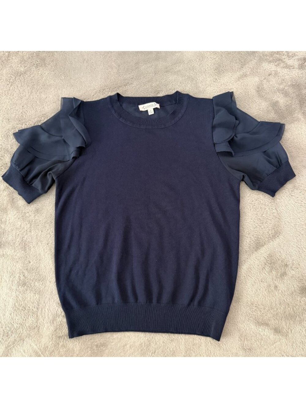 Nanette Lapore Navy Blue Ruffle Sleeve Sweater Womens MEDIUM